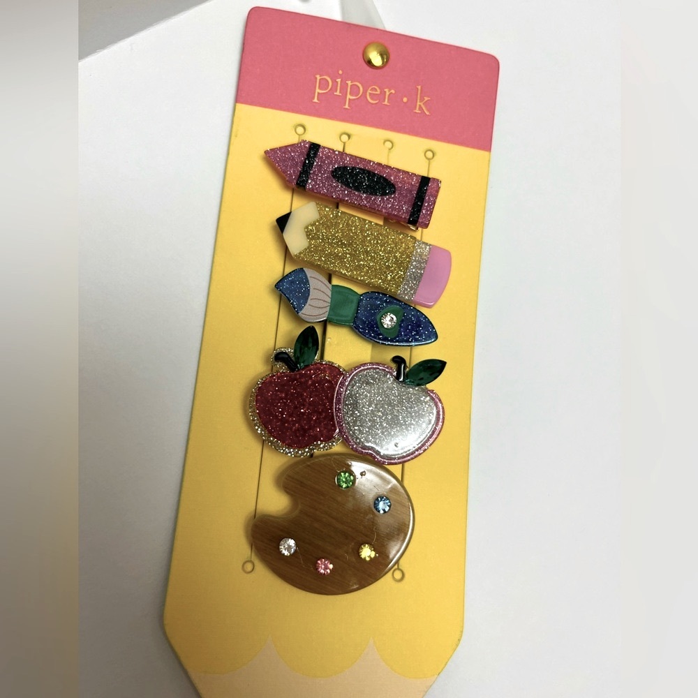 NWT ✏️🍎 Back to School Piper K Hair Clips set of 5 - Picture 3 of 11